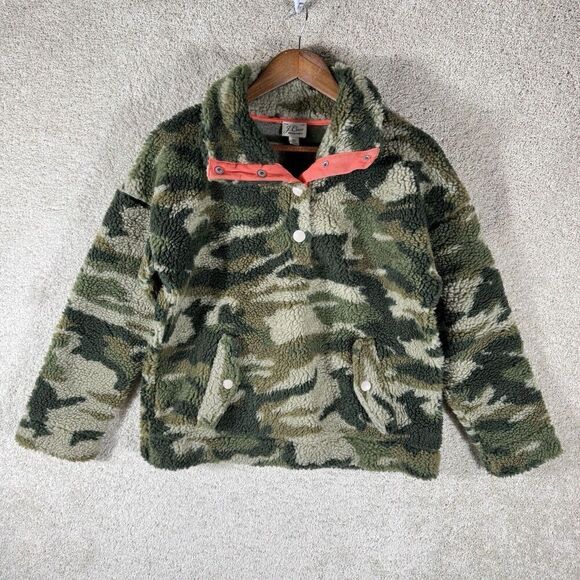 J Crew Sherpa Fleece Snap Collar Sweatshirt Womens XS Green Camo Pullover - Picture 3 of 11